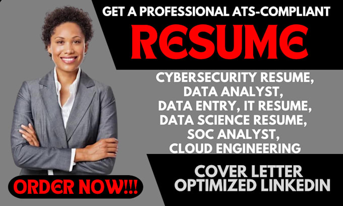 Gig Preview - Write ats resume for cyber security, data analyst, soc analyst, cover letter