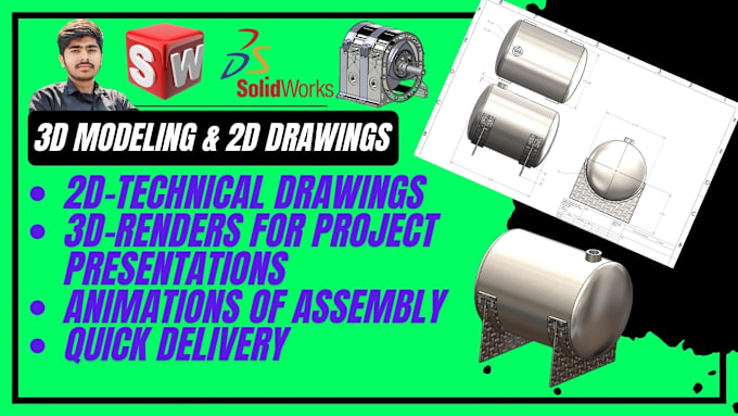 Gig Preview - Do 3d models and 2d drawings in solidworks with 3d renders