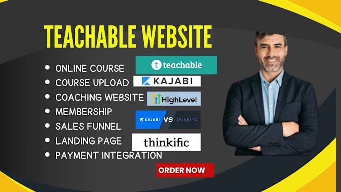 Gig Preview - Build teachable online course website membership site sales funnel landing page