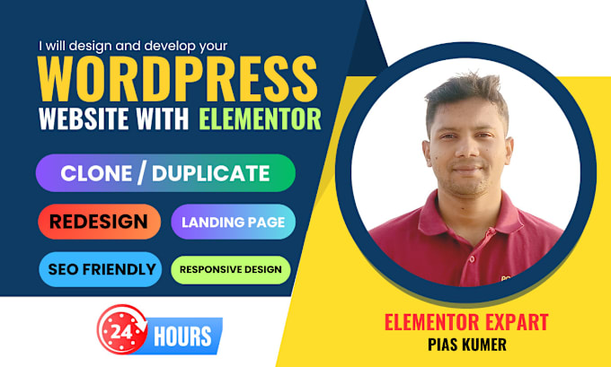 Gig Preview - Design and develop your wordpress website with elementor