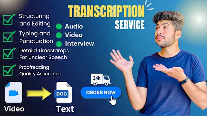 Gig Preview - Transcribe english audio or video transcription full fast