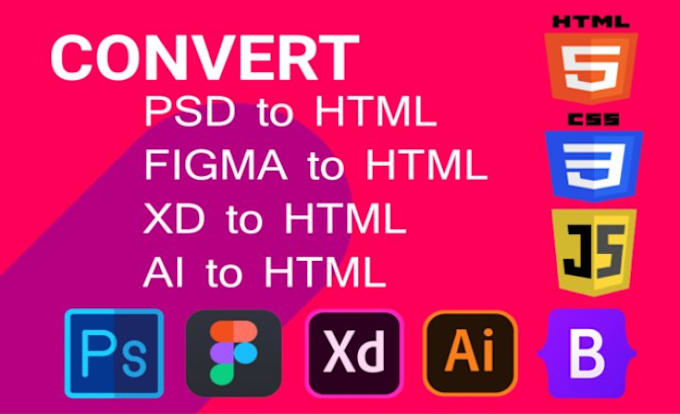 Gig Preview - Convert figma to html, xd to html, psd to html responsive bootstrap