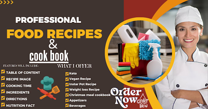 Gig Preview - Write food recipes for cookbook, recipe book, ebook, food blog and article