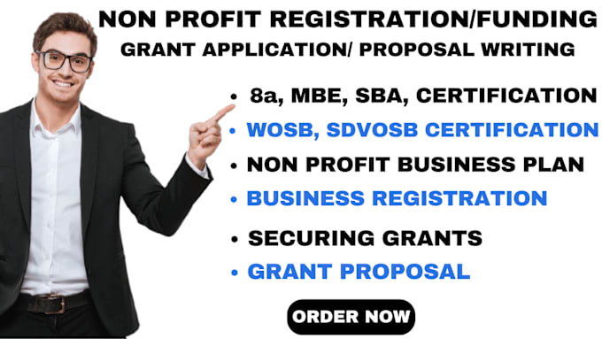 Gig Preview - Apply for grants sba nonprofit business plan wosb sdvosb dbe mbe certifications