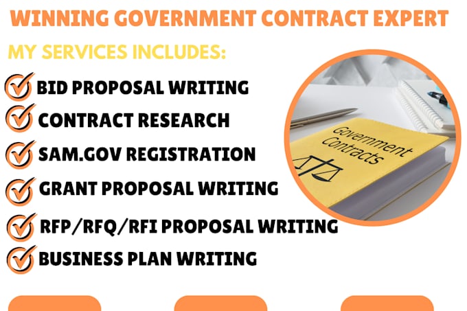 Gig Preview - Win government contract, find rfp, rfq, rfi, write bid proposals, grant, sam gov