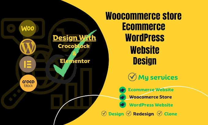 Gig Preview - Build your ecommerce website or wordpress website with crocoblock and elementor