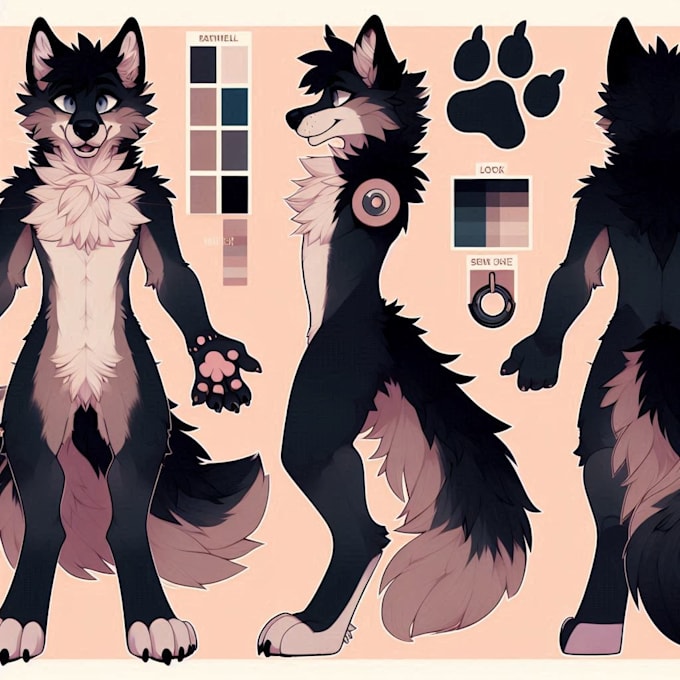 Gig Preview - Draw furry reference sheet fursona character design vtuber illustration anthro