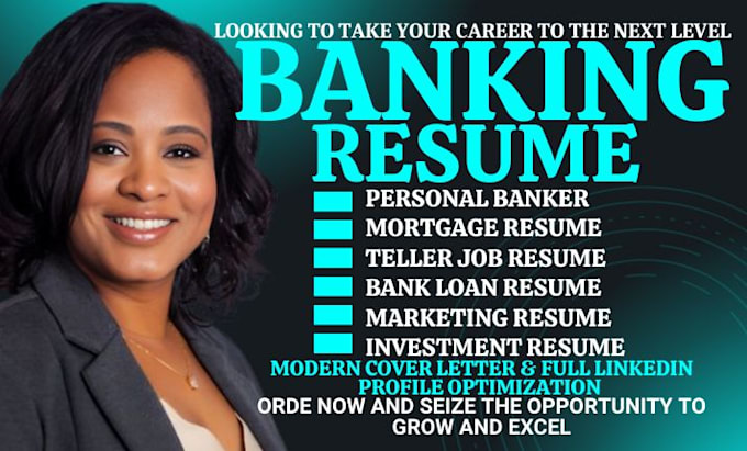 Gig Preview - Craft personal banker resume, mortgage, bank teller, bank loan, banking resume