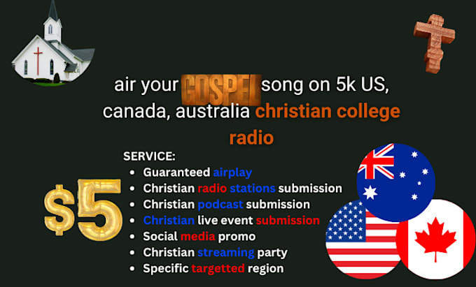 Gig Preview - Air your gospel song on 5k US, canada, australia christian college radio