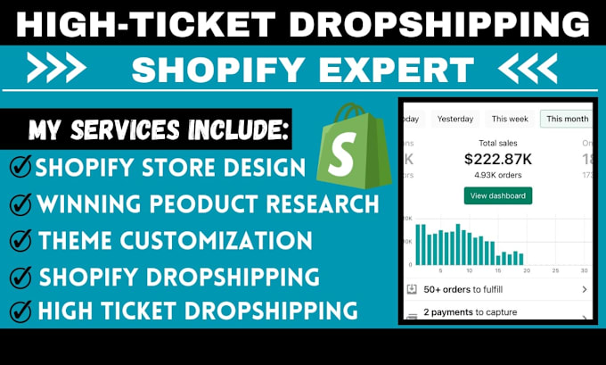 Gig Preview - Design high ticket shopify dropshipping website  high ticket dropshipping store