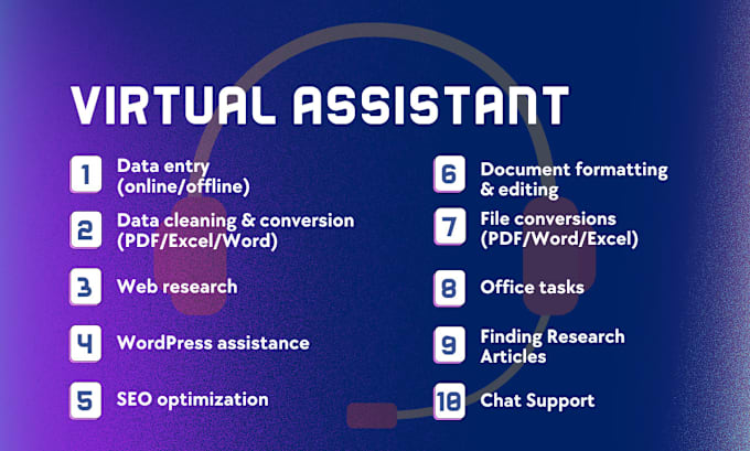 Gig Preview - Be your virtual assistant for data entry, web research, IT support