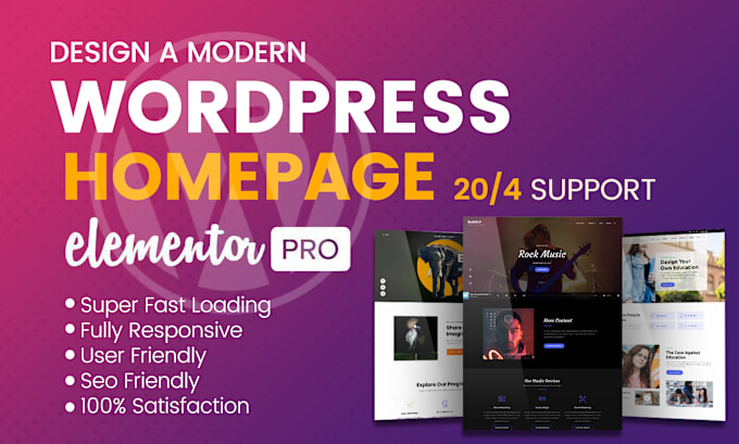 Gig Preview - Design a modern wordpress homepage with elementor pro