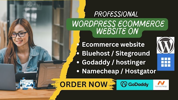 Gig Preview - Wordpress ecommerce website on godaddy bluehost hostinger siteground namecheap