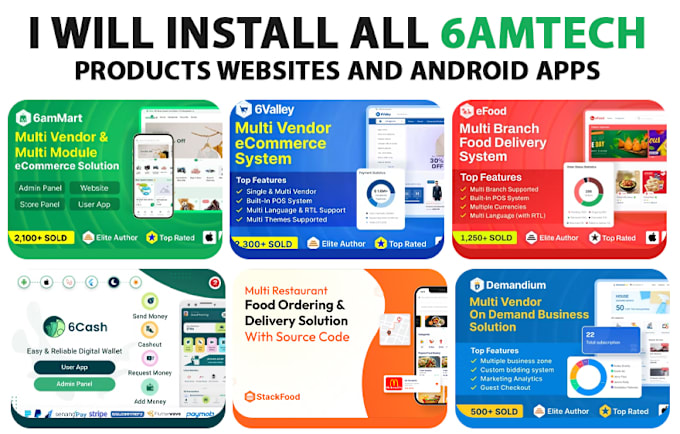 Bestseller - full setup 6ammart, 6valley, efood, 6cash websites and all 6amtech products