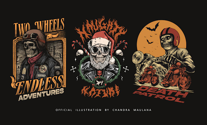 Gig Preview - Do custom biker skeleton illustrations for apparel and merchandise