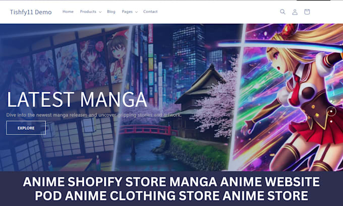 Gig Preview - Build anime shopify store manga anime website pod anime clothing anime store