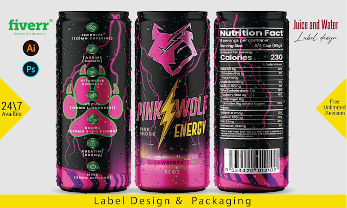 Gig Preview - Do juice label, water bottle label, energy drink, can and beverage label