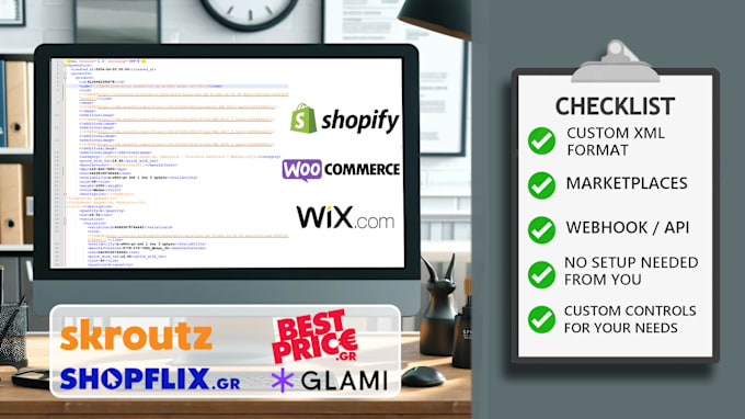 Gig Preview - Create custom shopify XML and webhooks for skroutz, shopflix