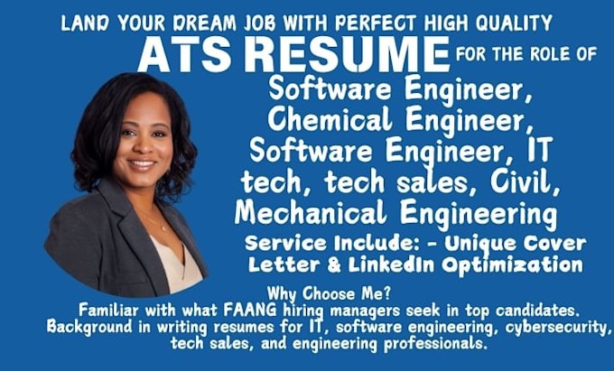 Gig Preview - Craft software engineer, IT tech, tech sales, engineering resume for faang role