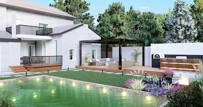 Gig Preview - Design backyard, front yard, garden, patio, pool, and 3d rendering