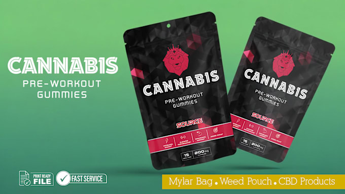 Gig Preview - Design marijuana, cbd product, hemp, weed label, mylar bag and pouch packaging