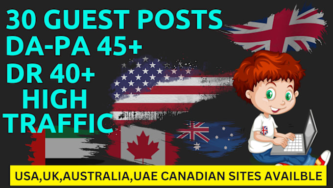 Gig Preview - Create 30 guest posts or guest blog with seo optimized article for your website