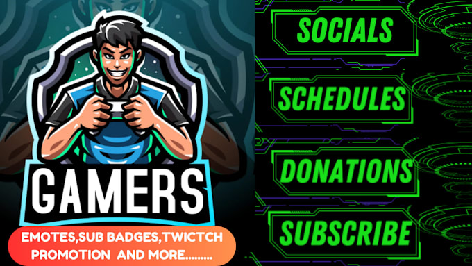 Gig Preview - Create expert twitch logo emotes banner panel twitch overlay for twitch channel