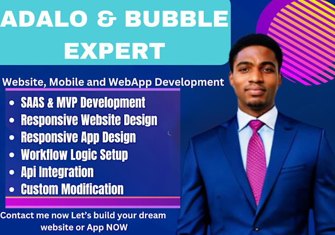 Gig Preview - Develop bubble website webapp saas mvp, adalo, bubble mobile app bubble expert