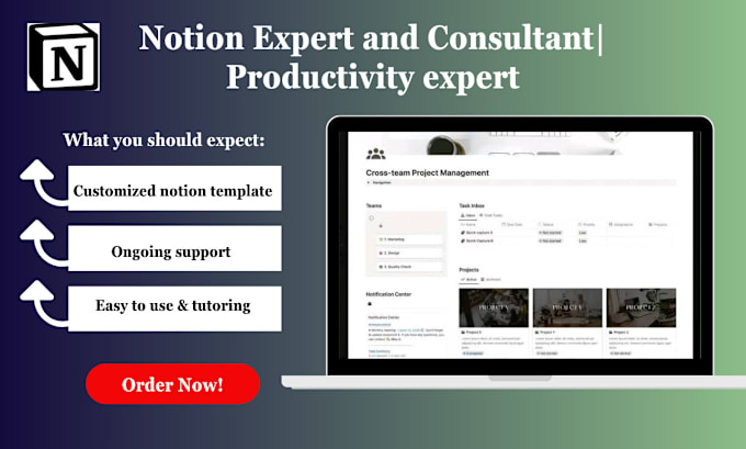 Gig Preview - Custom notion template, notion planner, make automation, notion client portal