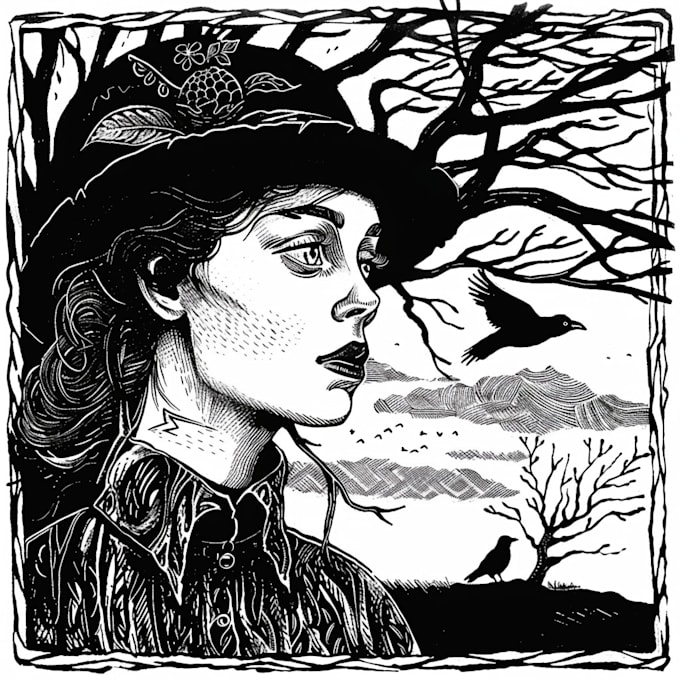 Gig Preview - Draw detailed dark art with woodcut or linocut style