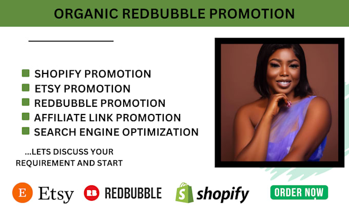 Gig Preview - Do redbubble promotion clickbank affiliate link etsy  shopify store promotion