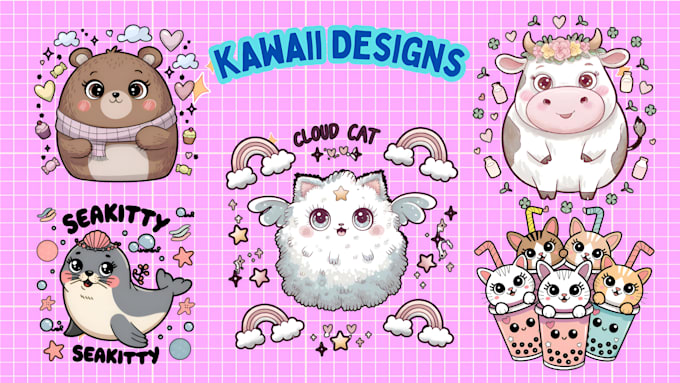 Gig Preview - Design kawaii designs and typography for your mockups