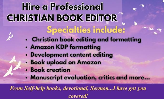 Gig Preview - Proofread developmental editor christian ebook book writing self help book