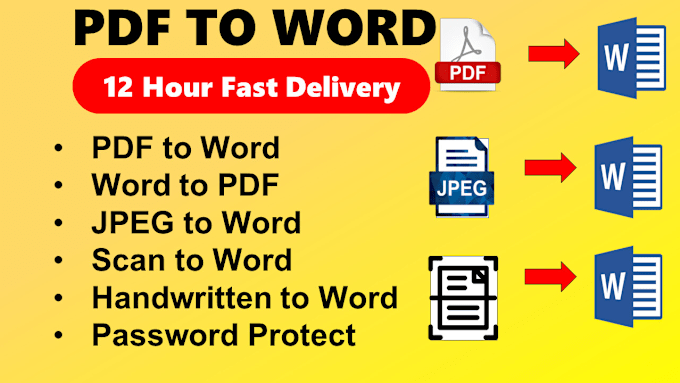 Gig Preview - Convert PDF, scan, jpeg to word 12 hour super fast delivery