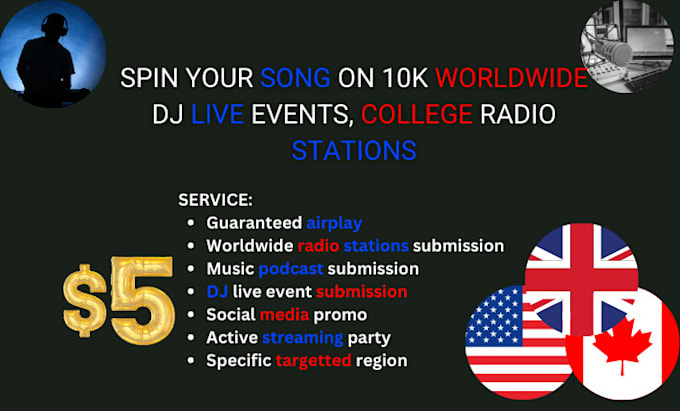 Gig Preview - Spin your song on 10k worldwide dj live events, college radio stations