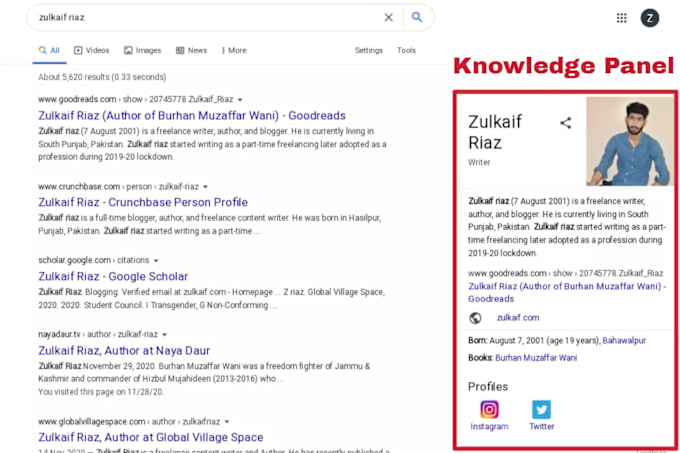 Gig Preview - Make google knowledge panel for person