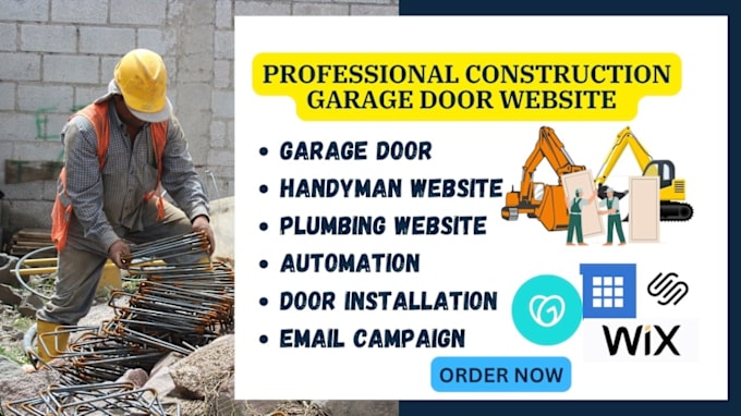 Gig Preview - Construction plumbing roofing website, garage door door installation website