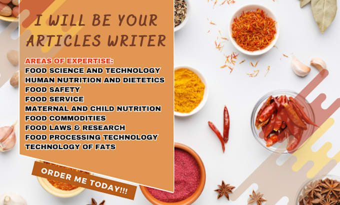 Gig Preview - Write articles on food sciences and food nutrition