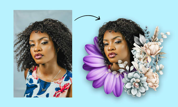 Gig Preview - Transform your portraits with artistic floral design stunning photo enhancement