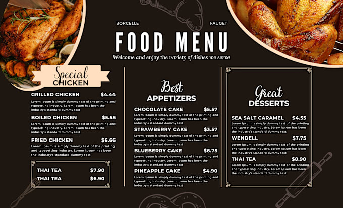 Gig Preview - Do custom restaurant menu design for bar, cafe, pubs, clubs