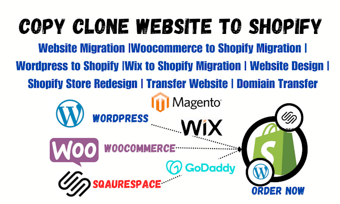 Gig Preview - Migrate copy clone domain transfer wix squarespace magento wordpress to shopify