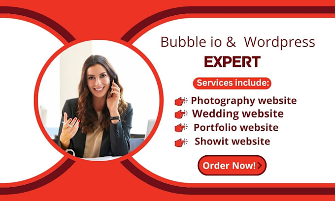 Gig Preview - Photography website, photography landing page, photography with wordpress,bubble