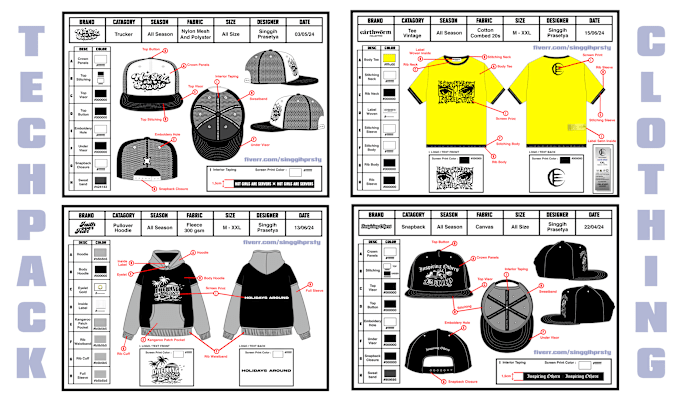 Gig Preview - Create custom clothing hat, tee, hoodie etc tech pack