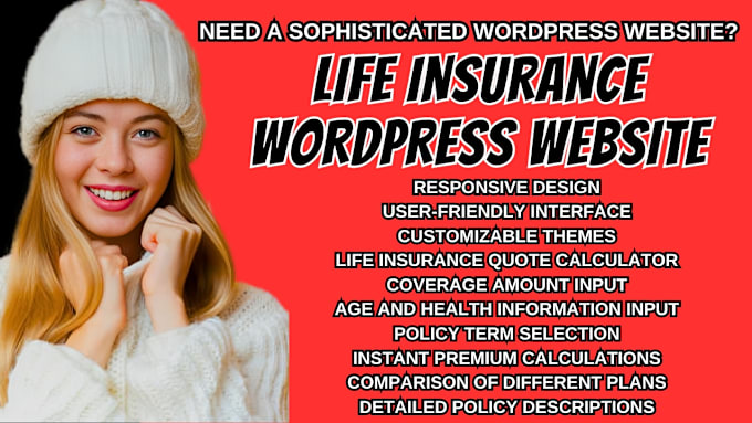 Gig Preview - Wordpress life insurance website insurance website quote calculator website