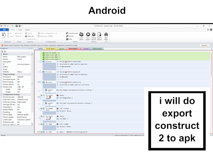 Gig Preview - Do help export construct 2 to apk