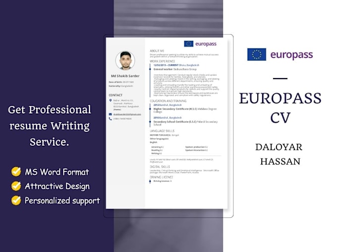 Gig Preview - Do professional europass CV, UK CV, german resume cover letter writing service