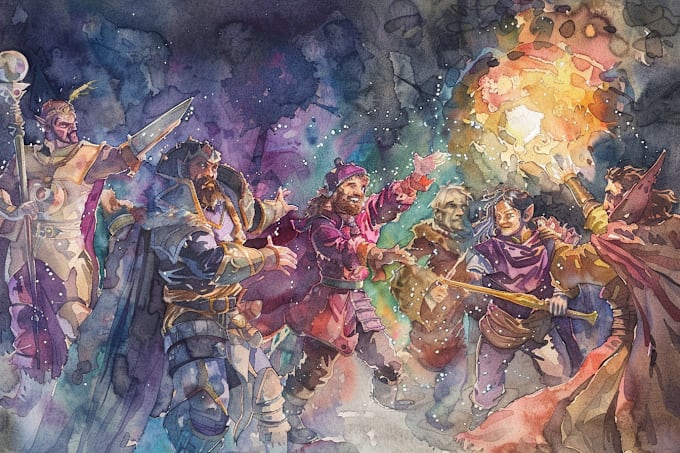 Gig Preview - Draw fantasy art, watercolor characters scenes and dnd party