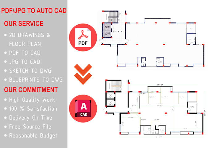 Gig Preview - Convert PDF,sketch to cad, draw floor plan in autocad