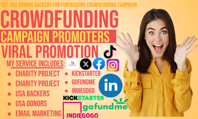 Gig Preview - Find USA donors backers for fundraising crowdfunding campaign ads promotion