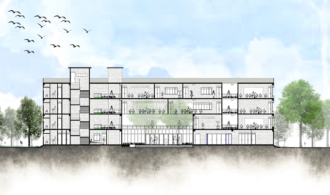 Gig Preview - Do realistic 2d section and elevation render in photoshop